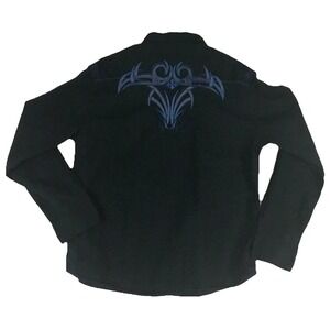 Black Jack Western Shirt Long Sleeve Men's XL 46" Embroidered Blue Cowboy Button